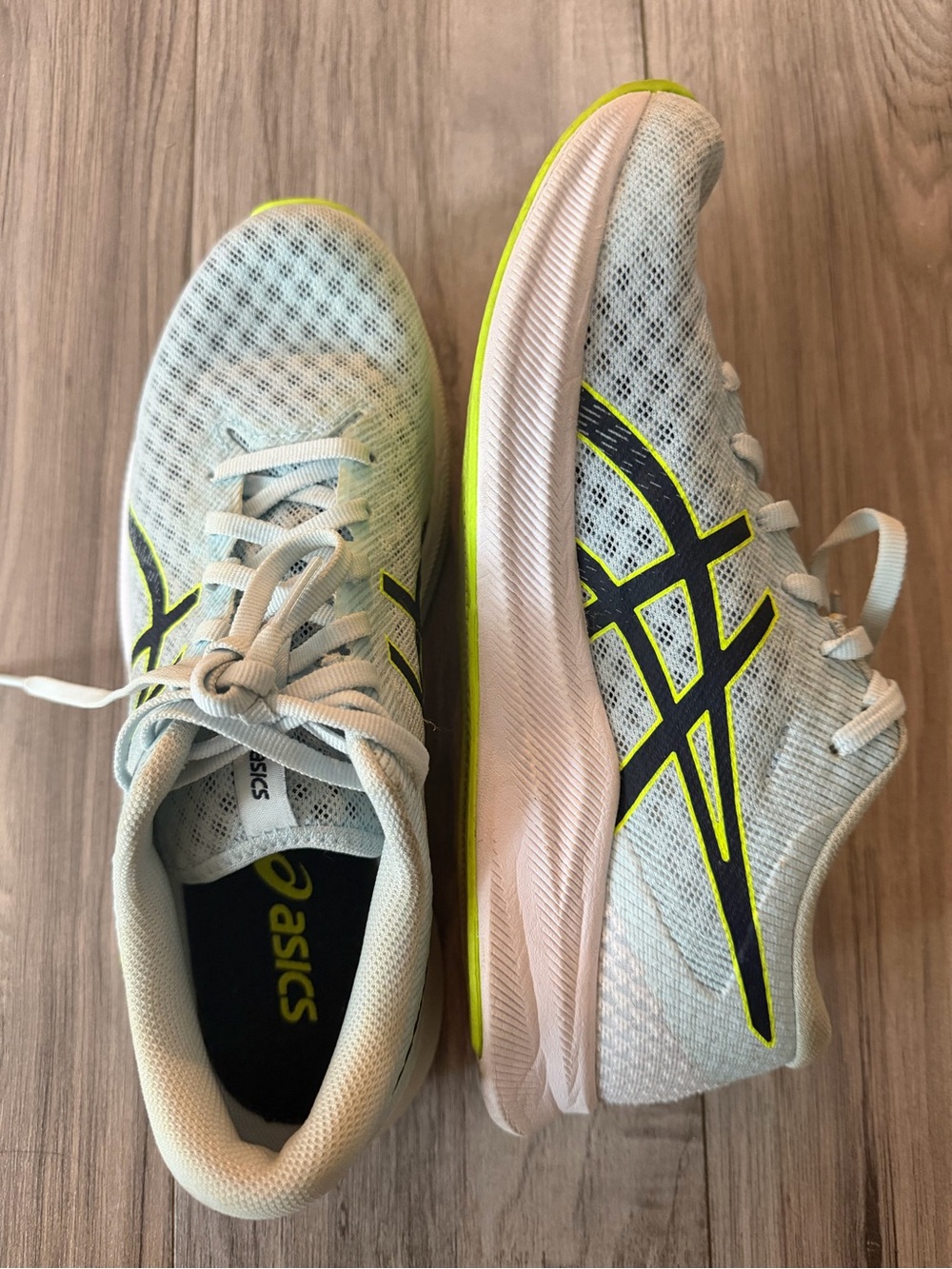 Asics Light Blue and Neon Yellow Running Sneakers